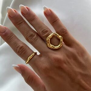 18k Gold Plated Elegant *Circle Melted* Texture Ring